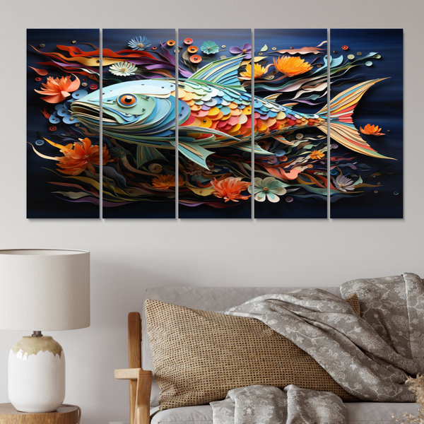 DesignArt Fishing Whale Of Colors IV Metal Sports Wall Decor Wayfair   Fishing Whale Of Colors IV Metal Sports Wall Decor 